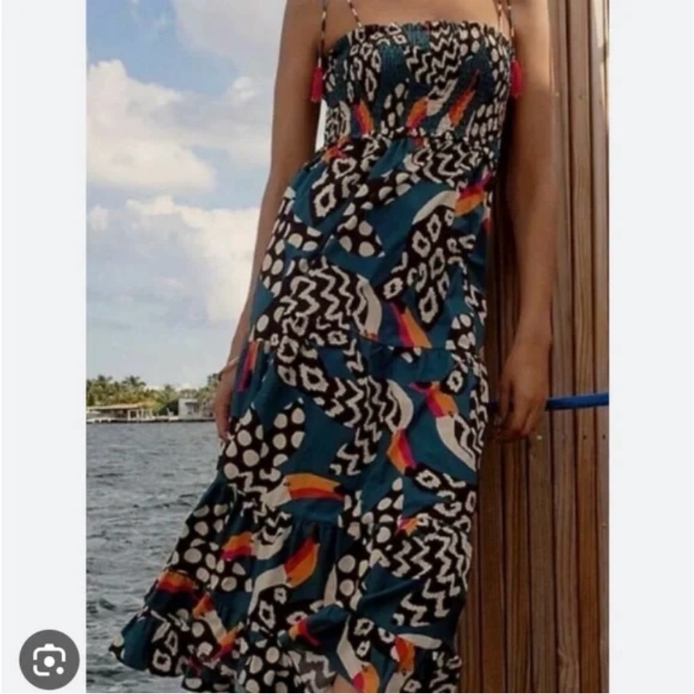NWT Farm Rio Toucan Dress with bead tassels and pockets